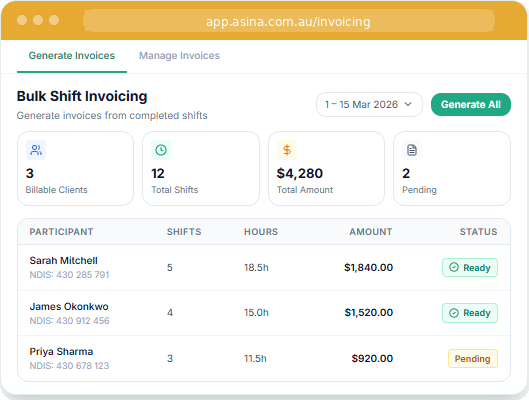 Bulk shift invoicing