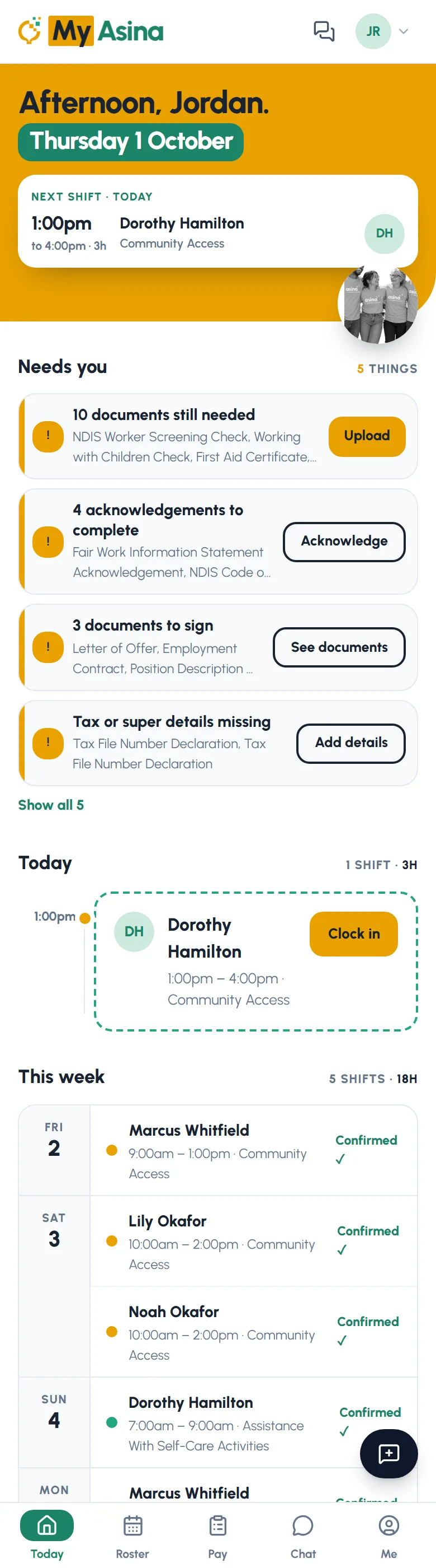 The same app runs the practitioner's day