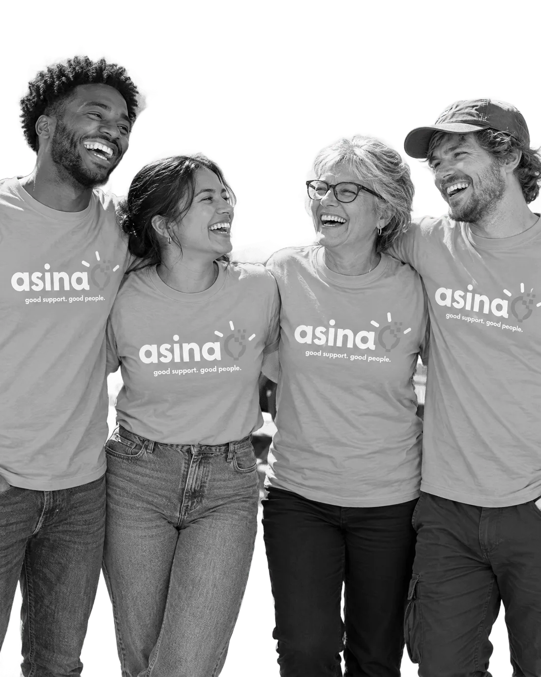 Four Asina team members laughing together